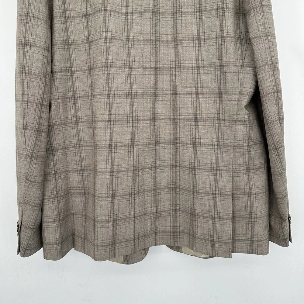 JB Britches Logan Men's Sport Coat 46R Beige Plaid Wool 2 Button Classic Fit